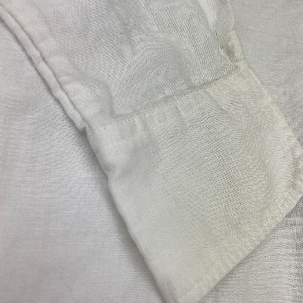 ~ Vineyard Vines XS Blouse Linen Cotton Beaded White Ivory Split Sleeve Hem Flaw - Picture 15 of 16